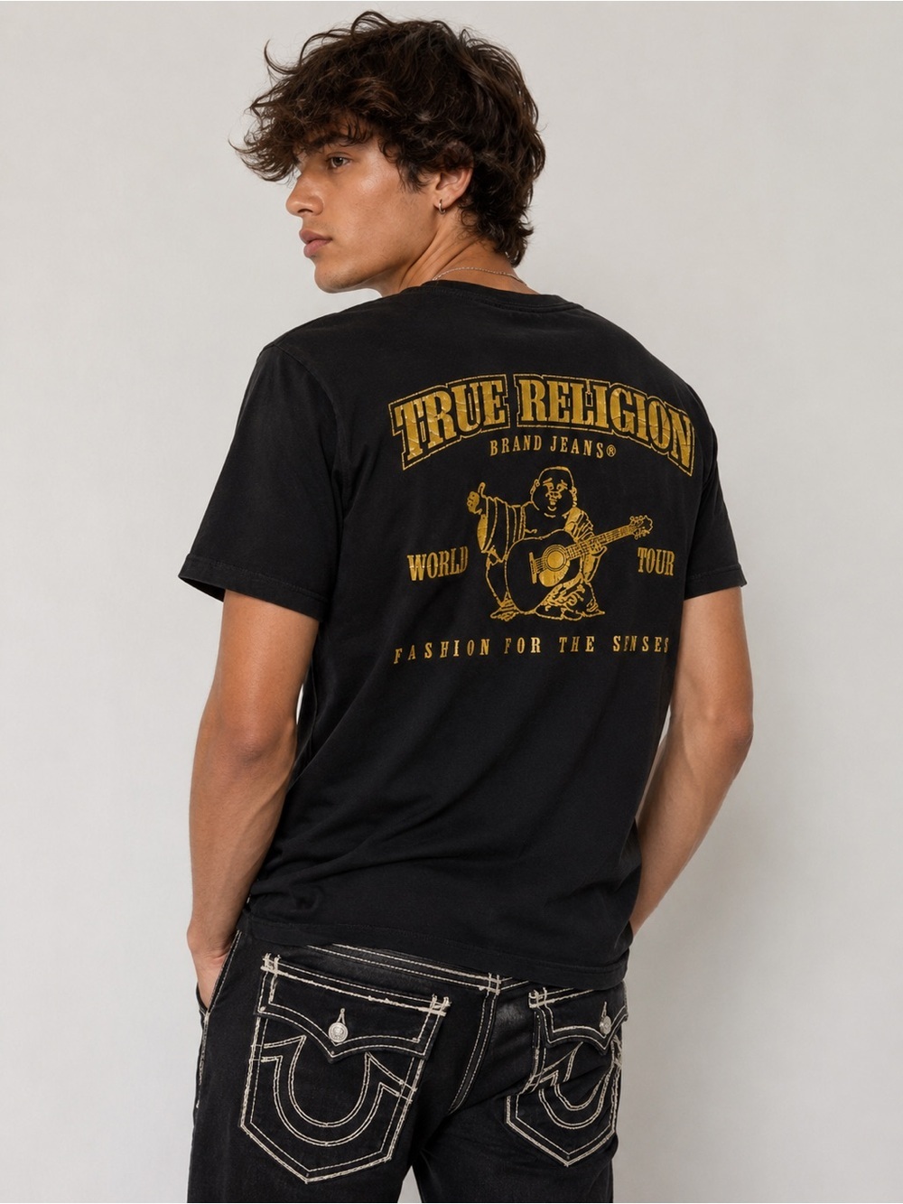 True Religion World Tour Graphic T-Shirt – Black Gold Logo Tee Size Large